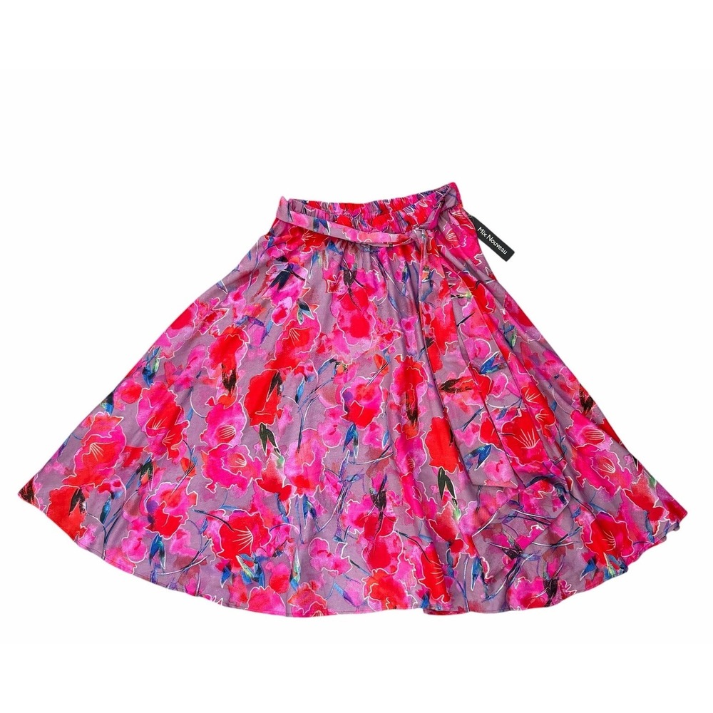 Mix Nouveau Floral Midi Skirt M Boho Hippie Festival Pink Red‎ Elastic Waist Tie